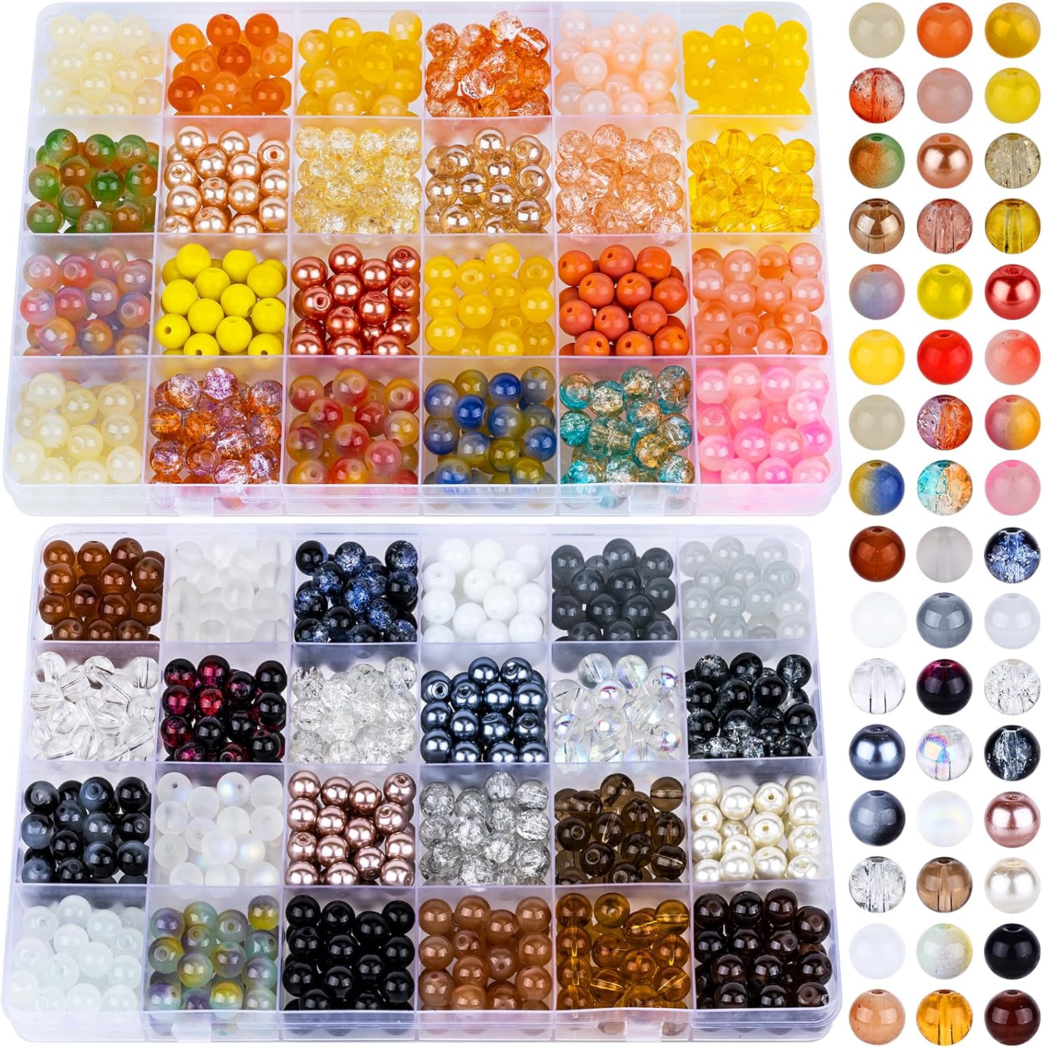 XSEINO About 3600pcs 8mm Glass Beads Making Kit,6Box-144 Colors Dreamy Series Colorful Crystal Beads for Making,DIY Crafts