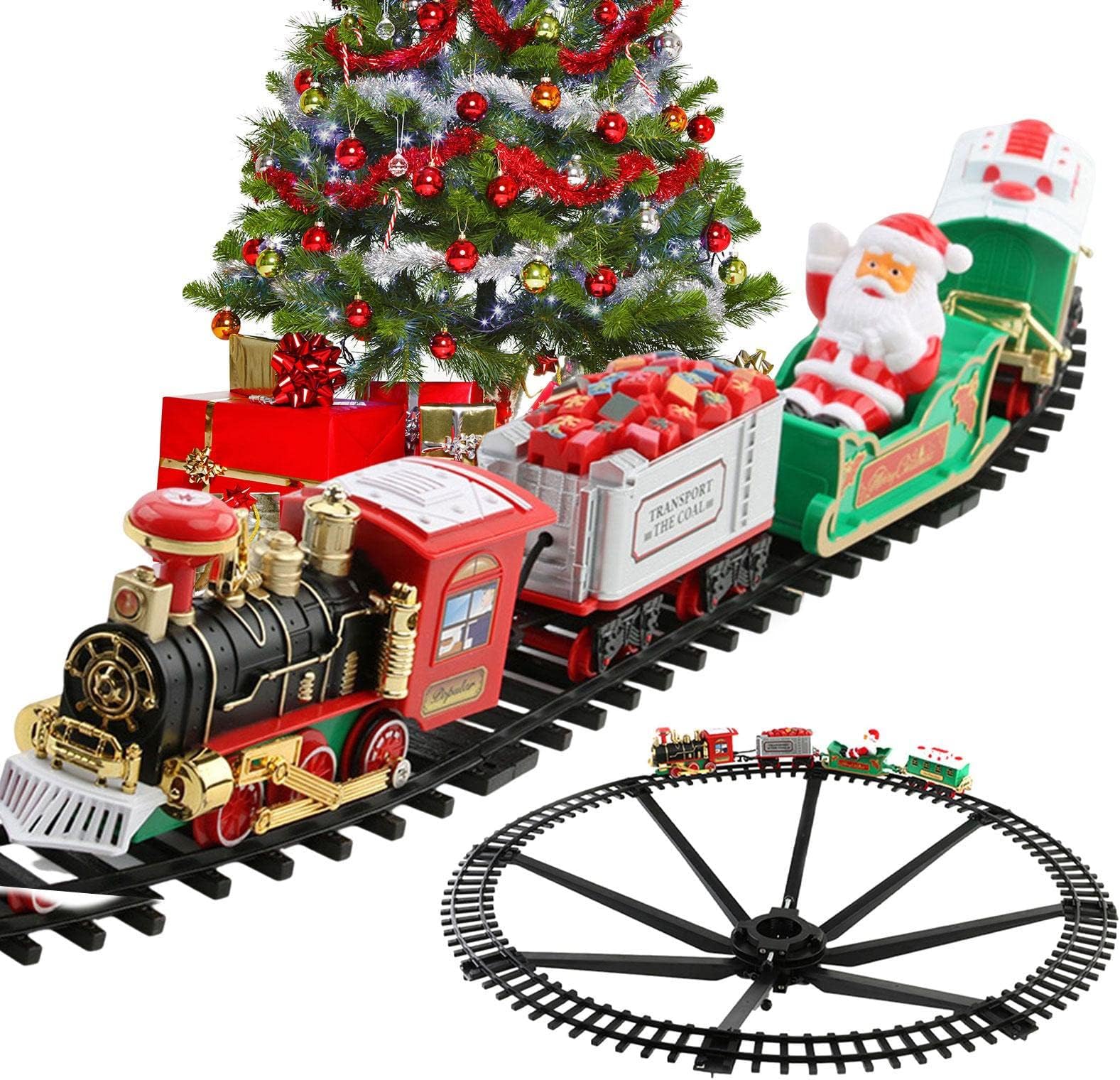 - Christmas Steam Train Set Christmas Train Rail Set with Sound and Lights Train Vehicle Christmas Tree Train Truck Toy Indoor Playground Electric Locomotive Figure Toy Assembly, Train Car, Railway,