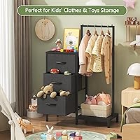 Vista 7 de Cómoda AFLUI para dormitorio con estante para colgar, cómoda de 3 cajones para dormitorio - Negro