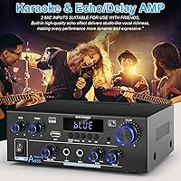 Vista 6 de Romica AK55 Stereo Audio Amplifier, 2 Channel 500W Bluetooth 5.0 Home Theater Power Amplifier with FM, Echo, AUX, USB, SD, MIC, Optical & Coaxial