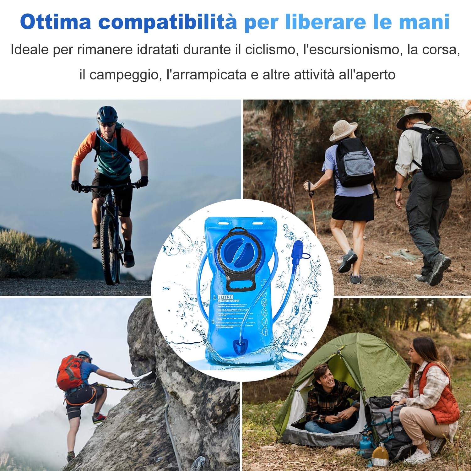 Bolsa de hidratación portátil de 2 l, con tubo para beber, para ciclismo, escalada, correr, senderismo al aire libre, azul, negro, verde