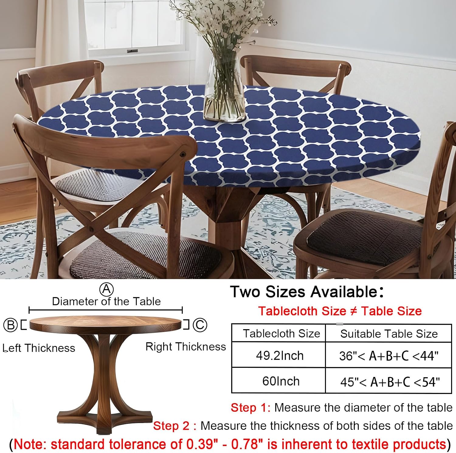 opstellen Fitted Round Tableclothes Drawstring Water Proof Table Cloth Polyester Indoor Outdoor Circular Covers for 45-54in Table Household Organization Gifts Patio Picnic Camping Festival Gadgets image 2