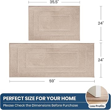 PURRUGS Machine Washable Kitchen Rug Set [2 PCS] (24 x 35.5+ 24 x 59), Non-Slip/Skid Kitchen Runner Rugs & Floor Mats, Super Absorbent Soft Standing Mats for Kitchen, Laundry & Sink, Beige