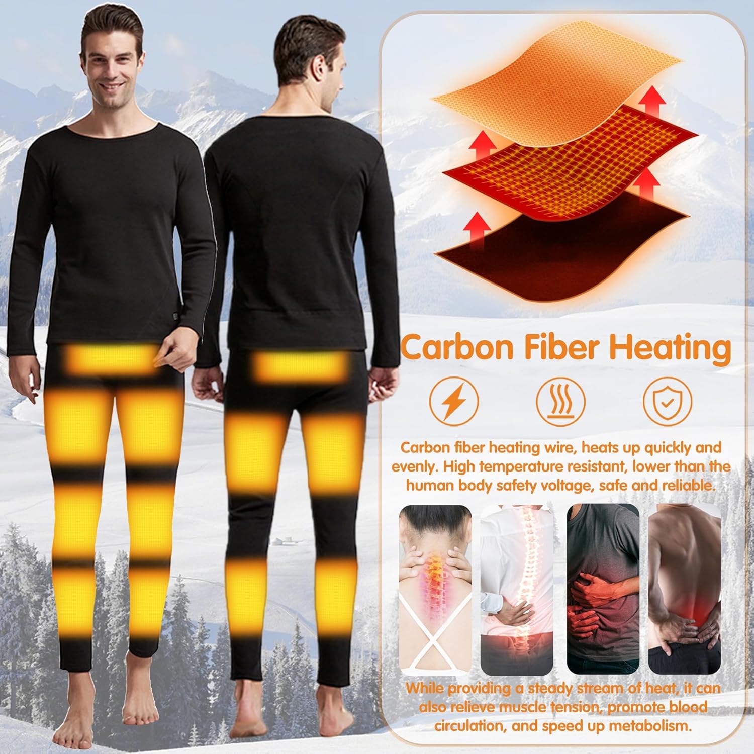 Heated Pants for Men, Electric Thermal Underwears Pants with 12 Heating Zones for Hunting Motorcycle
