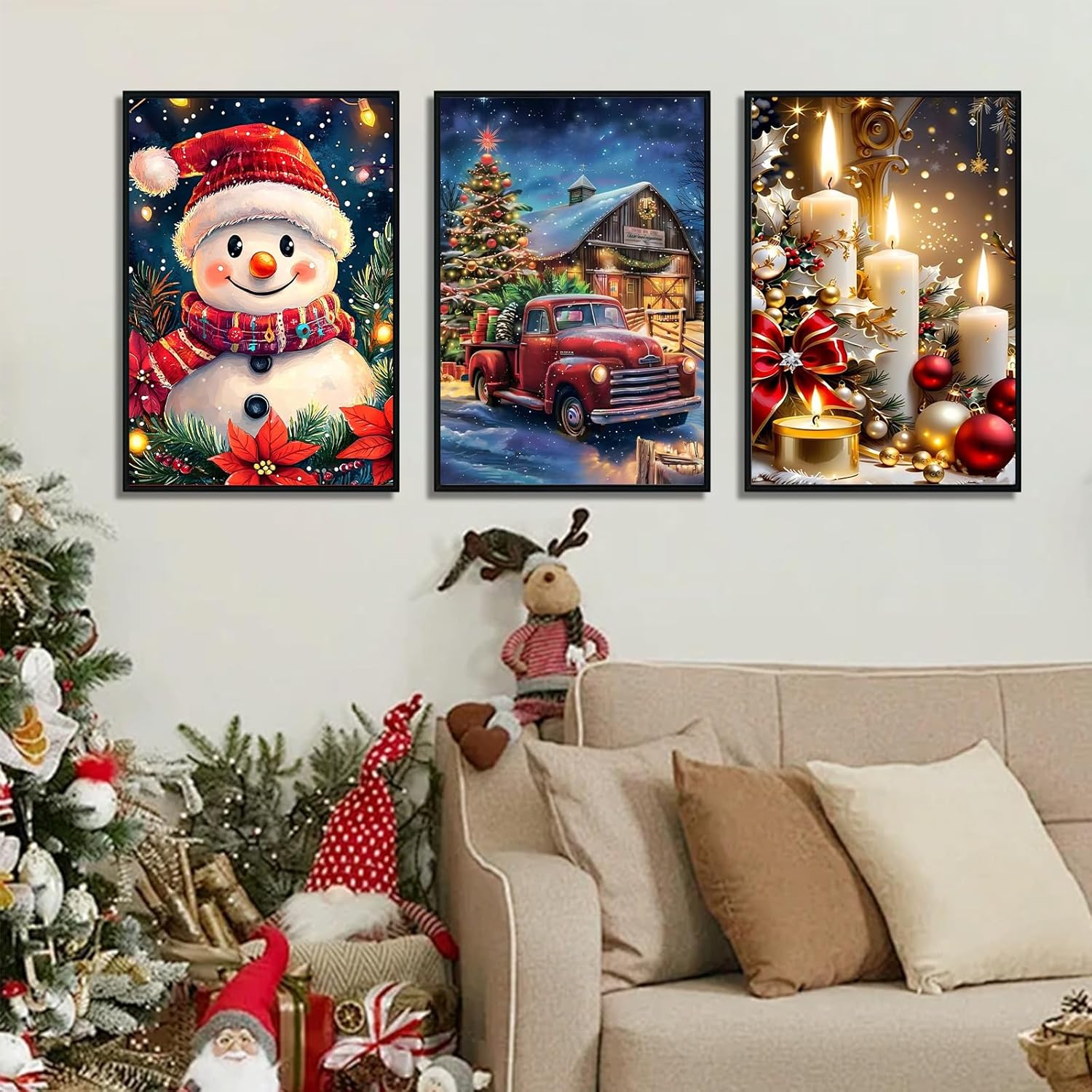 Mandun 3 Pack Christmas Paint by Numbers for Adults, Christmas Paint by Numbers Kits for Adults, Acrylic Oil Painting Kits with Frame and Wooden Easel 7.8x11.8 Inch