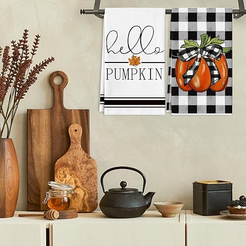 Miniatura 6 de AnyDesign Toalla de cocina Hello Pumpkin Buffalo Plaids Fall Plaids - Toalla de cocina de otoño de 18 x 28 pulgadas, hoja de arce otoñal, calabaza,