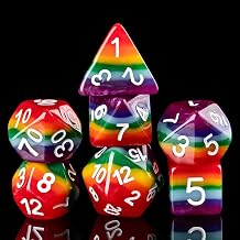 Cusdie 7-Die Rainbow Dice Polyhedral DND Dice Set for RPG Rainbow-Opaque