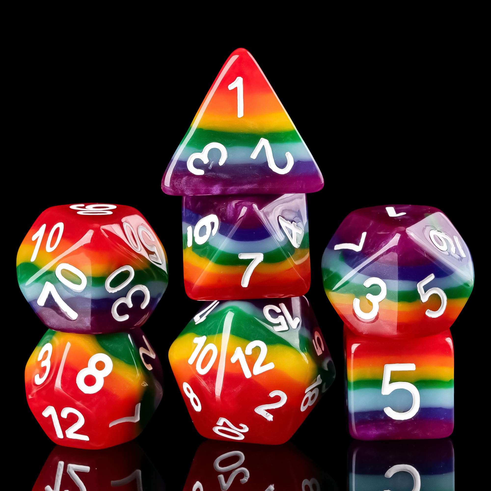 cusdie Rainbow Dice Polyhedral DND Dice Sets for Dungeons and Dragons Role Playing Game