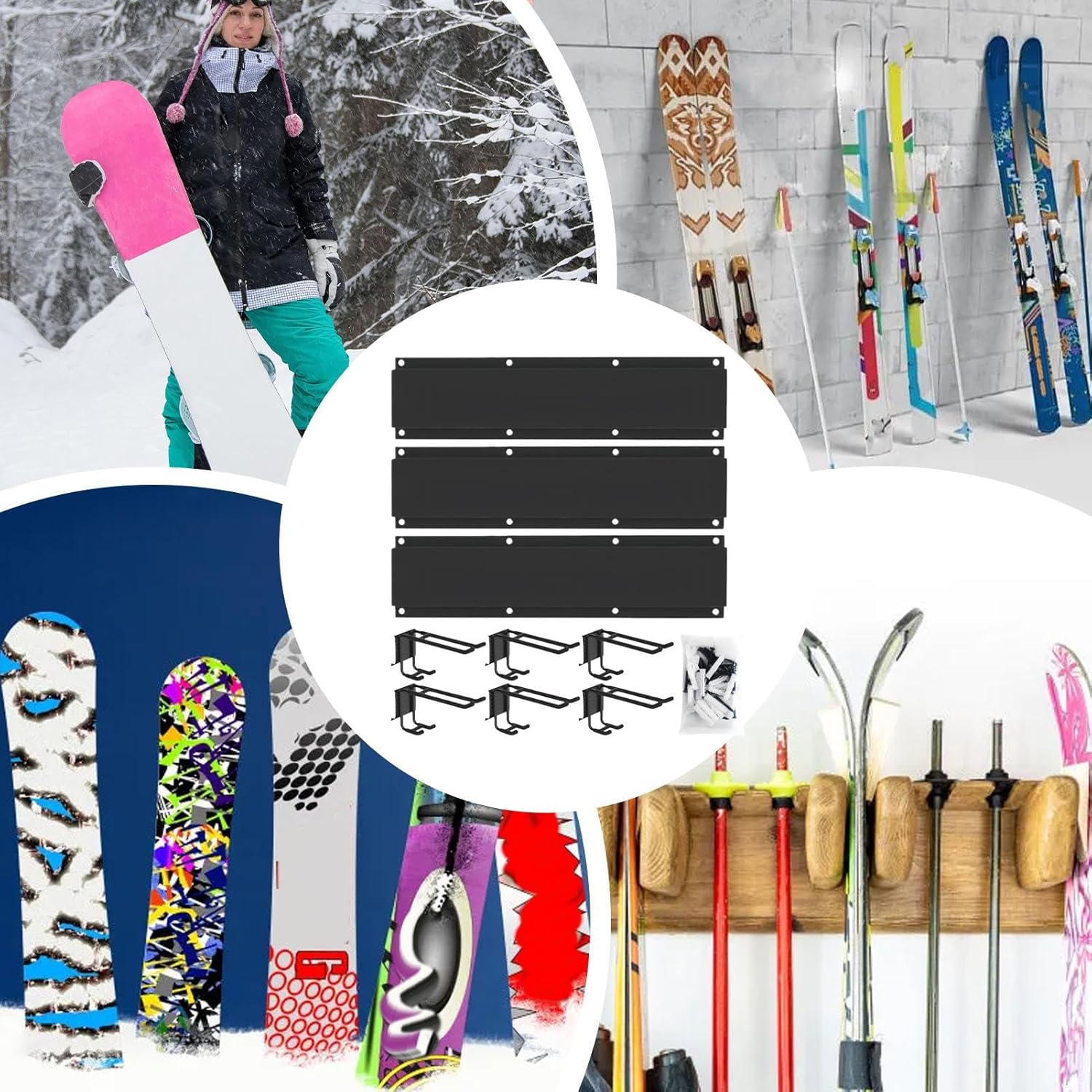 ガレージフック、6個の高耐久多目的ホルダー、強力なマウント設計の壁面ガレージ収納システムフック、物置地下作業場用ユーティリティハンギ