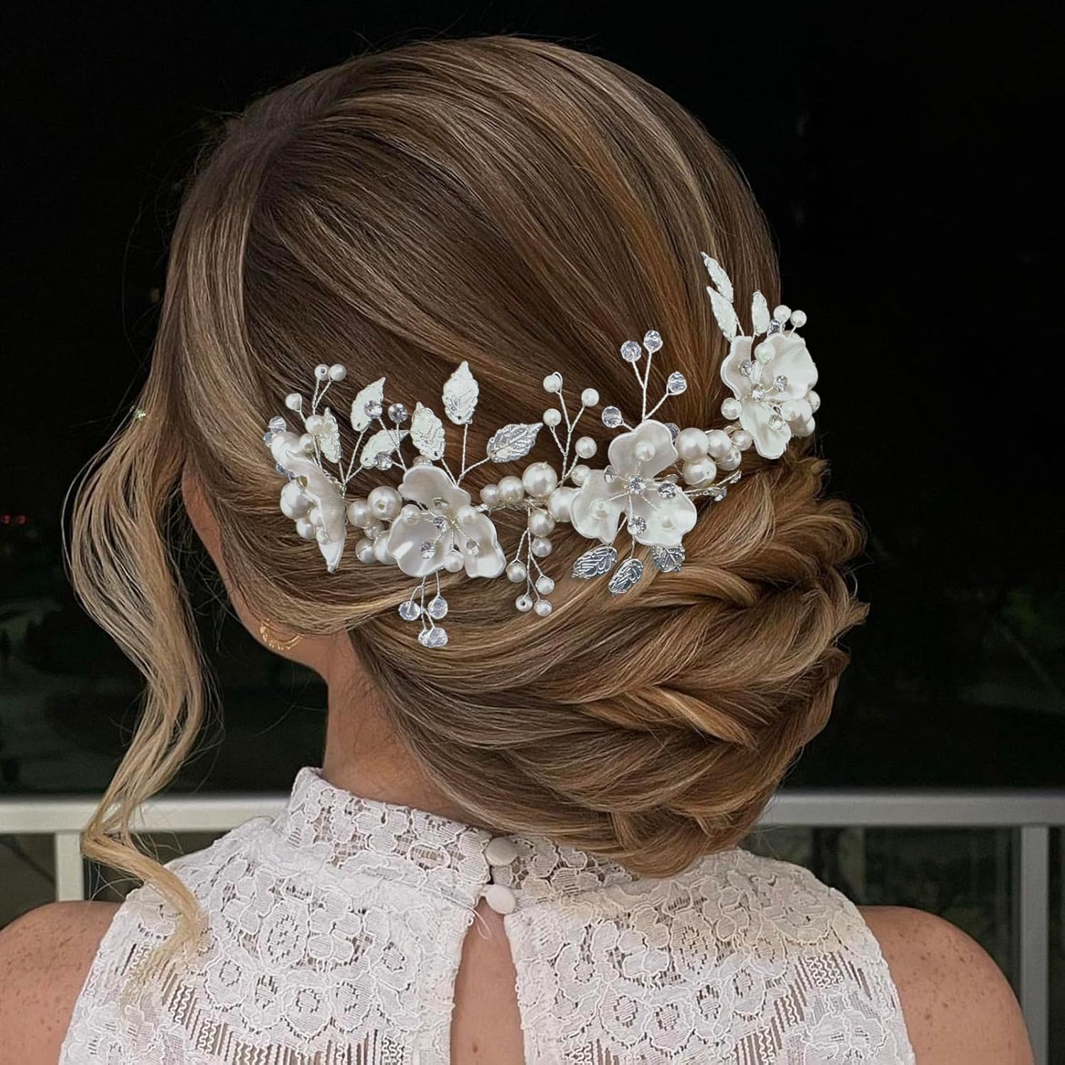 Bridal Hair Accessories, Pearl Adorned Wedding Hair Pieces for Brides, Flower Hair Combs for Bride - Image 2