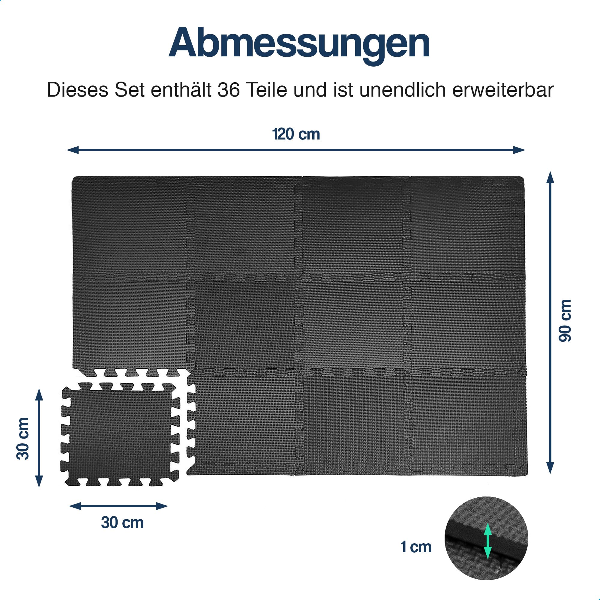 Hulser Fitness Puzzlematte - 30 x 30 cm - Bodenschutzmatten für Sporträume - Unterlegmatte, Fitnessmatte, Trainingsmatten, Schutzmatten für Fitnessgeräte