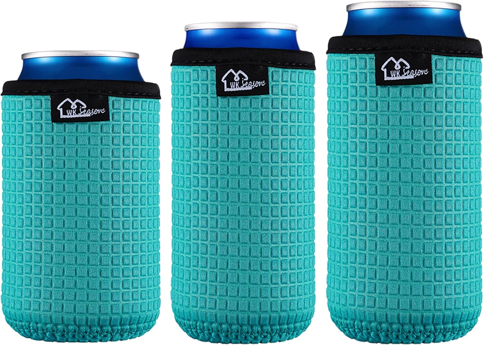 WKieason Non-slip Neoprene Can Sleeves Insulators Sleeves 3 Size - 12OZ Standard Can Sleeve, 12OZ Slim Can Sleeve, 16OZ Standard Can Sleeve, 12OZ Standard Beer Can Coolers Coolier Sleeves(Blue Set)