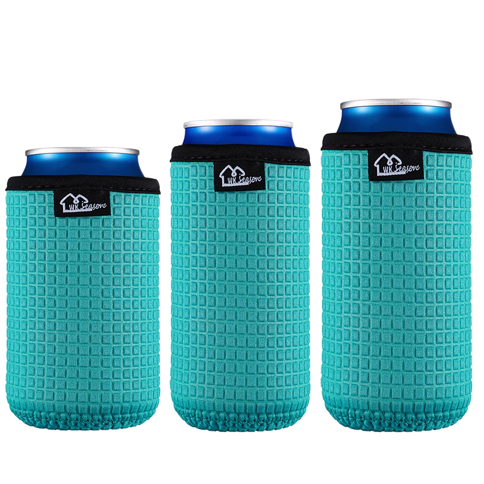 WKieason Non-slip Neoprene Can Sleeves Insulators Koozies 3 Size - 12OZ Standard Can Sleeve, 12OZ Slim Can Sleeve, 16OZ Standard Can Sleeve, 12OZ Standard Beer Can Coolers Coolier Sleeves(Blue Set)