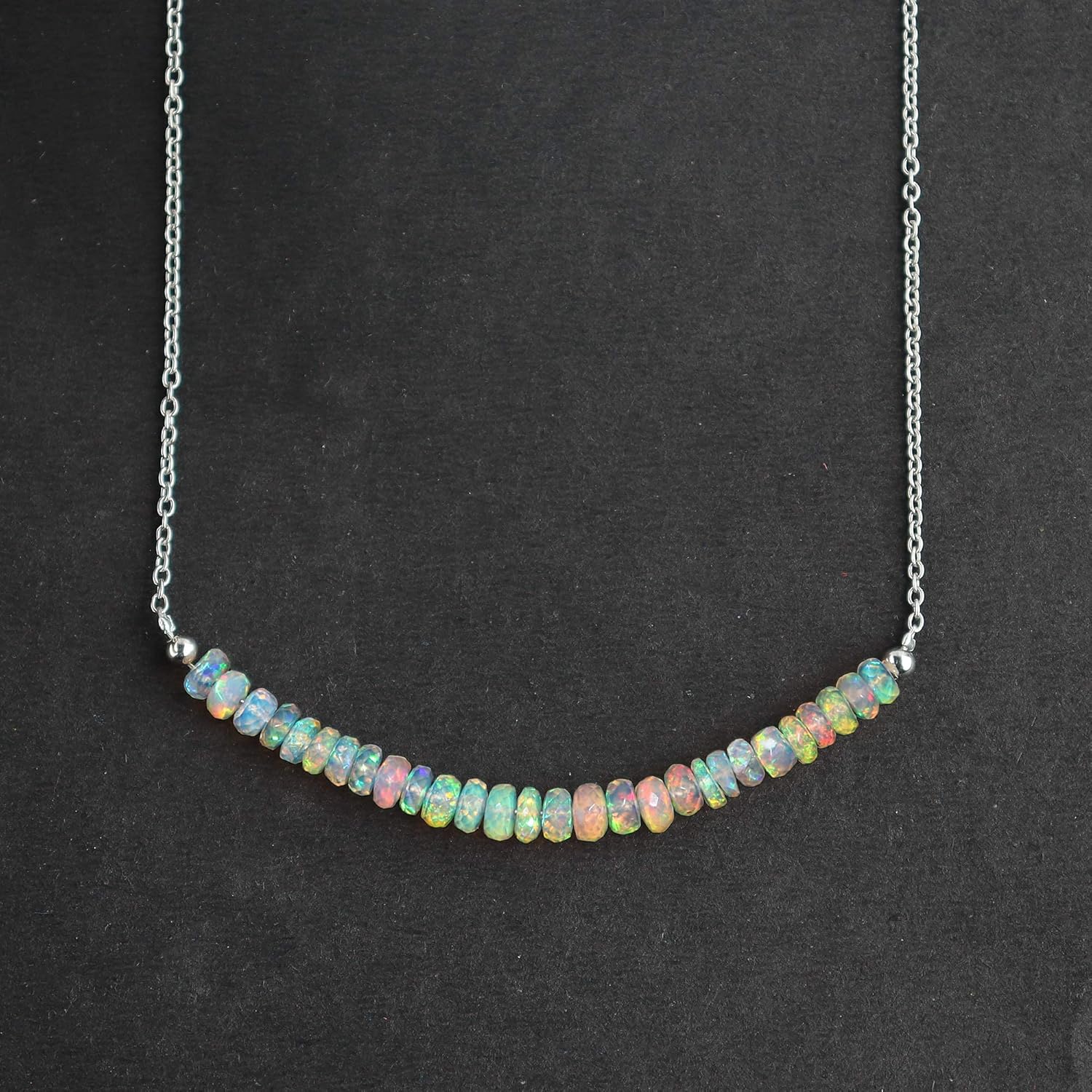 InfinityGemsArt Ethiopian Fire Opal Necklace for Women, Birthstone, Natural Gemstone Beads, Dainty Handmade Jewelry, Chakra Energy Crystals 925 Sterling Silver Chain 18 inch Valentines Day Gifts For Women - Image 6