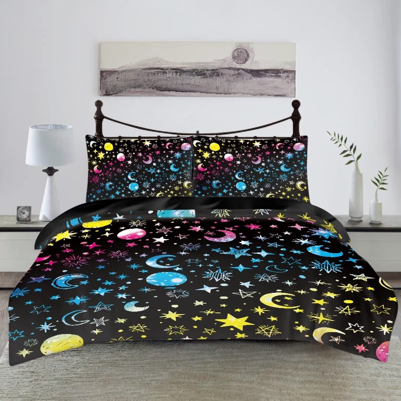 ZFRXIGN Rainbow Galaxy Bedding Set with Pillow Shams Twin Size Quilt Sets for Boys Girls Comforter Cloth Bedspread Coverlet Protector Hamster Decor 3 Piece