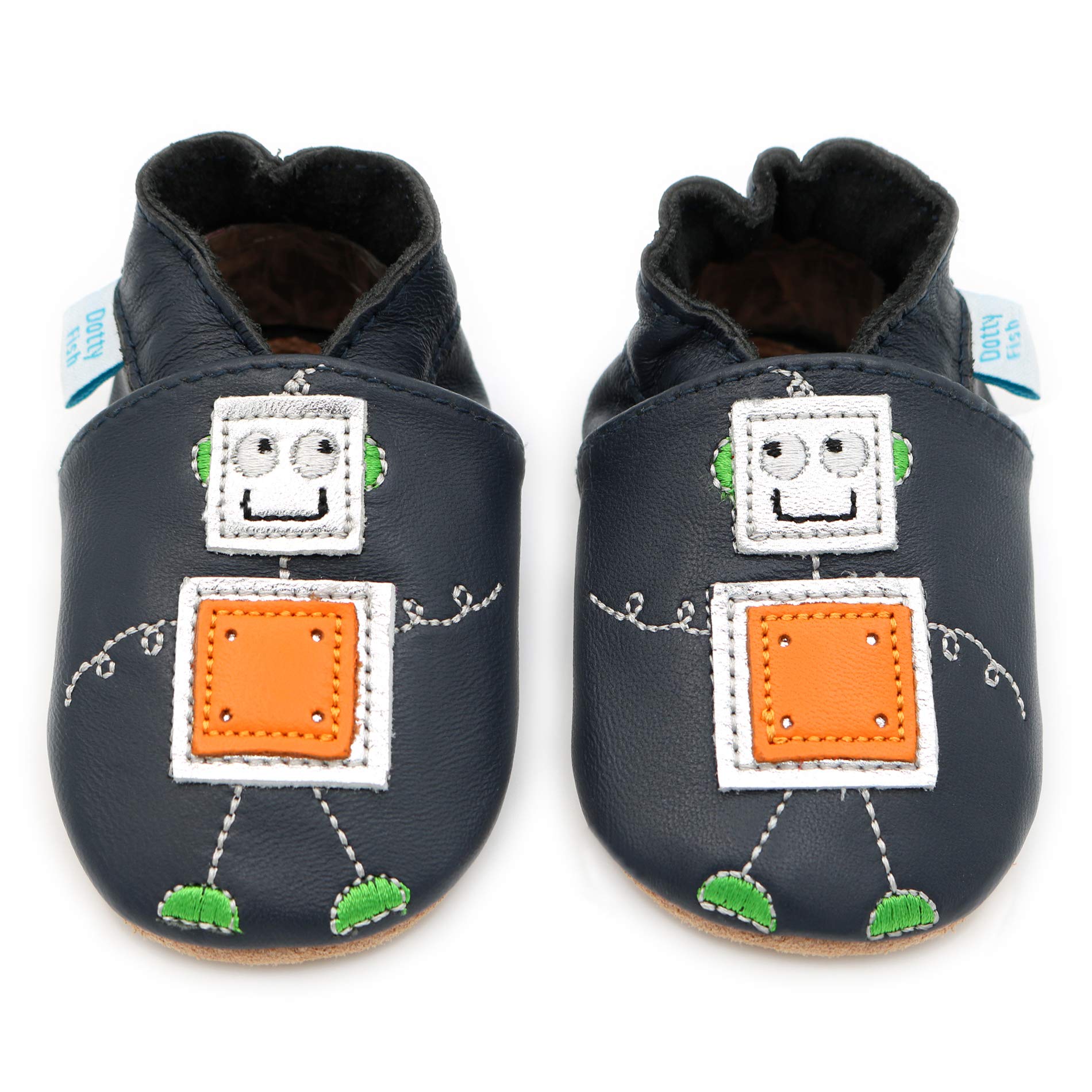 Dotty Fish Baby Shoes, Boys Soft Sole Leather Crib Shoes