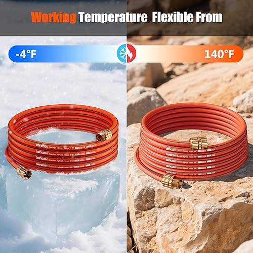 Miniatura 8 de Manguera de jardín flexible de 50 pies, manguera de agua ligera de 58 pulgadas con accesorios niquelados, sin torceduras, a prueba de fugas,