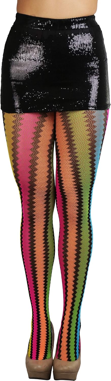 ToBeInStyle Women's Vibrant Rainbow Multicolor Fashion Tights - Fun Novelty Sheer Stockings