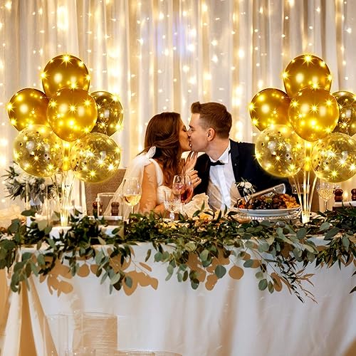 Miniatura 5 de Junkin Juego de 6 centros de mesa de globos para mesa con tira de luces LED, 60 globos iluminados, soporte para globos para mesa de baby shower,