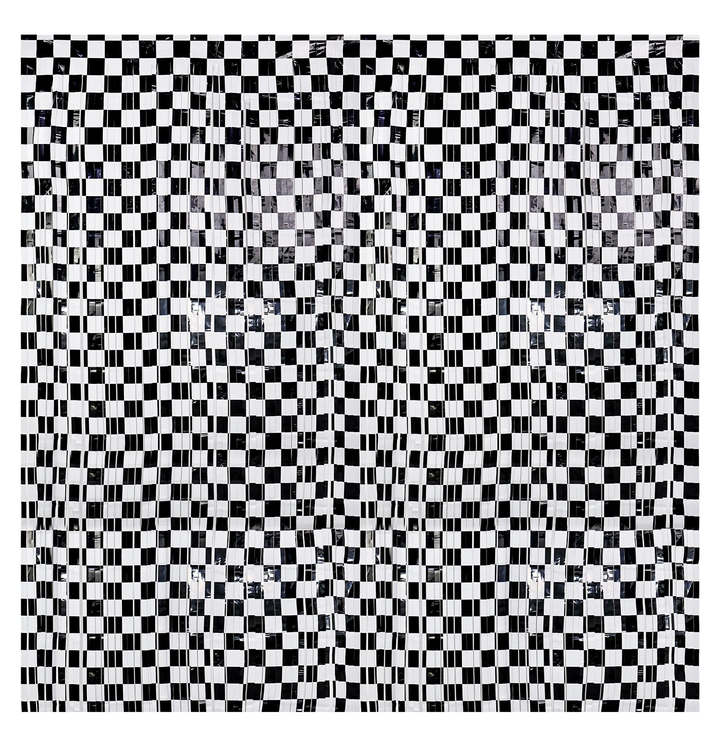 FALIZIFU 2 Pack Black and White Checkered Foil Fringe Curtain Backdrop Racing Car Theme Party Photo Booth Props for Birthday Baby Shower Race Car