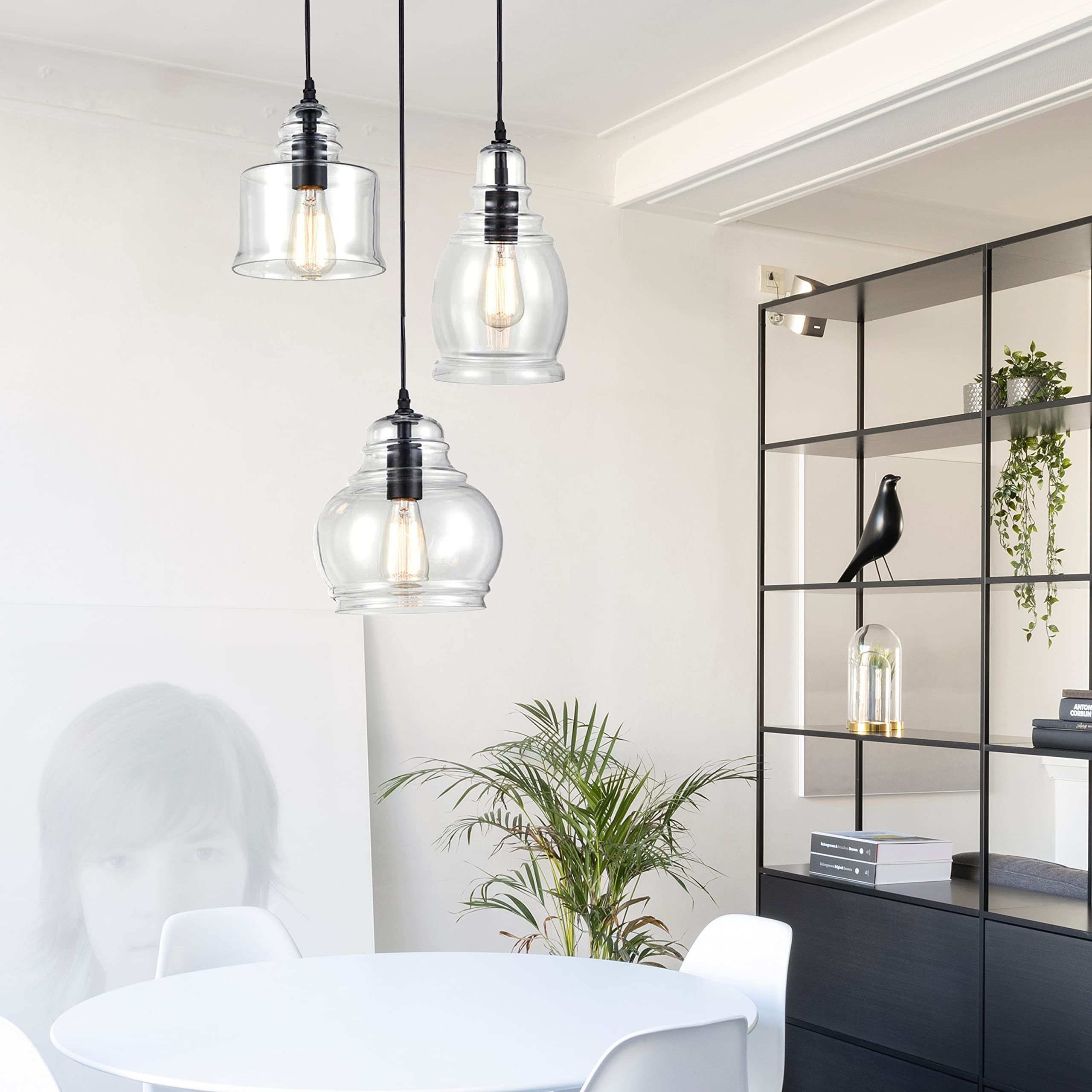 Etoten | 3-Light Modern Cluster Glass Pendant Lights-Dining Room Light Fixture, Pendant Hanging Lighting Fixture for Kitchen with 3 Glass Shade for Kitchen Island Dining Room Foyer Entryway Amber