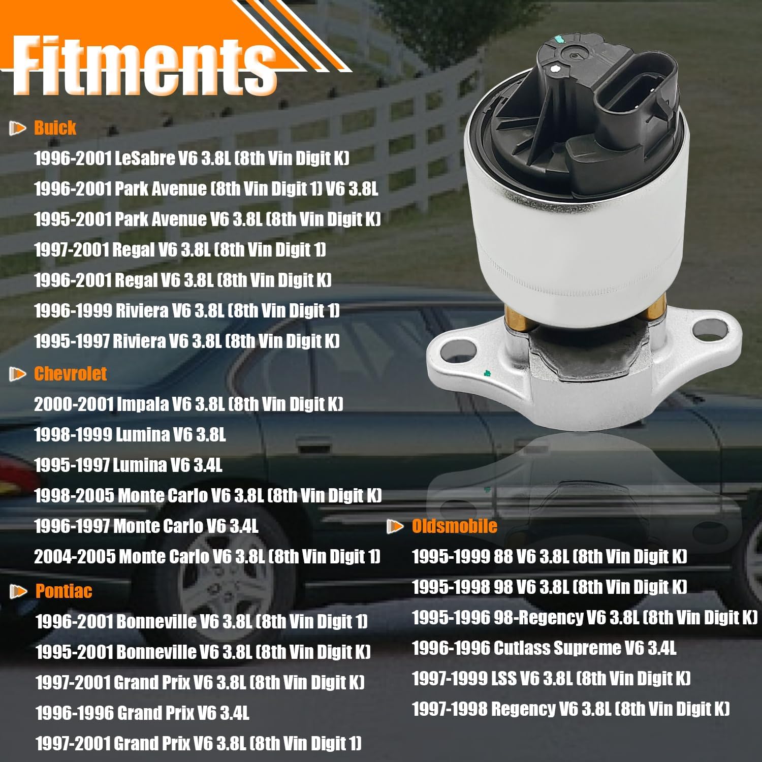 EGR Valve EGV466T Replacement for 1996-2001 Buick LeSabre Park Avenue Regal Riviera, Chevy Impala Lumina Monte Carlo, Olds 88 98 Cutlass Supreme LSS Regency, 1995-2001 Pontiac Bonneville Grand Prix