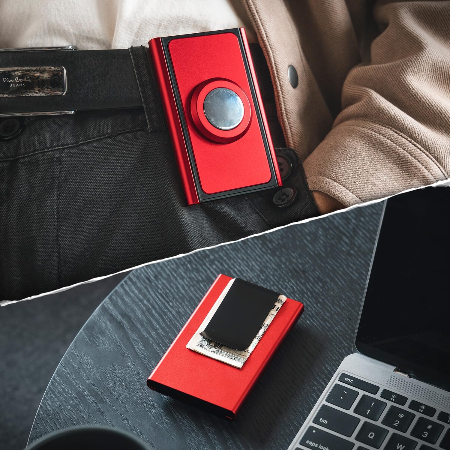 VULKIT Pop Up Wallet with Money Clip and Airtag Holder, Slim Aluminum Wallet for Men RFID Blocking, Red - Image 5