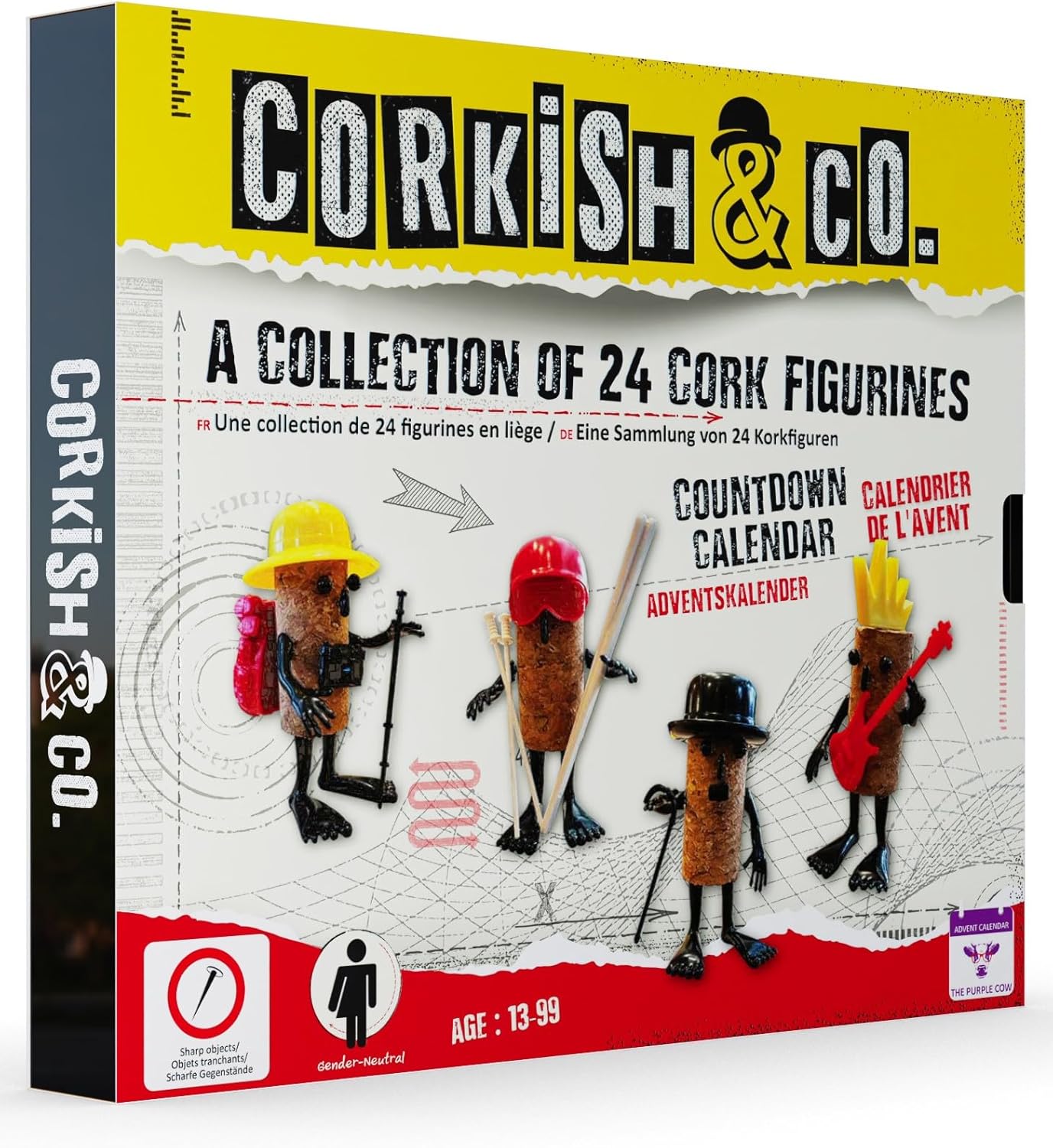 Meet the Corkish & Co.'s countdown Calendar! An amazing collection of 24 unique cork figurines. Open up the daily box to discover a new, adorable Corkish character. Age 13 and above. Gender neutral.