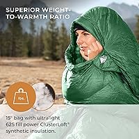 Vista 2 de Hyke & Byke Katahdin 32 F - Saco de dormir para senderismo y mochilero – 4 estaciones, 625FP ultraligero – Resistente al agua – Gris carbón – Corto