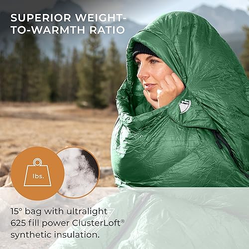 Miniatura 2 de Hyke & Byke Katahdin 32 F - Saco de dormir para senderismo y mochilero  4 estaciones, 625FP ultraligero  Resistente al agua  Gris carbón  Corto