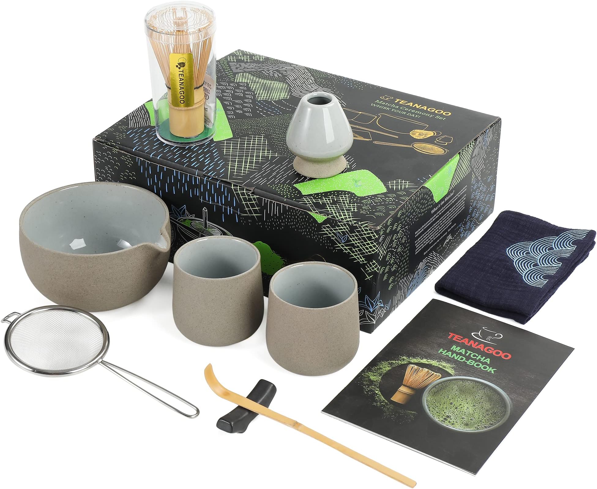 HEI MING Matcha Set 7-teilig - Premium Teezeremonie Set Mit Bambus-Besen