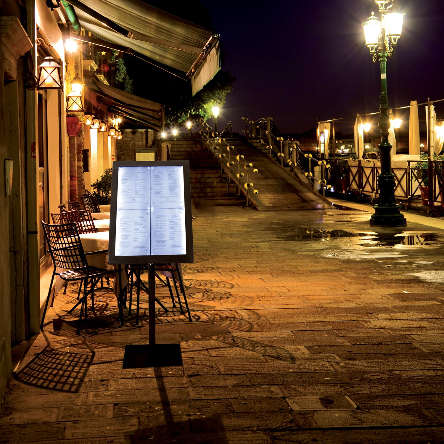 SECURIT - Porte-Menu Extérieur avec Eclairage LED Black Star