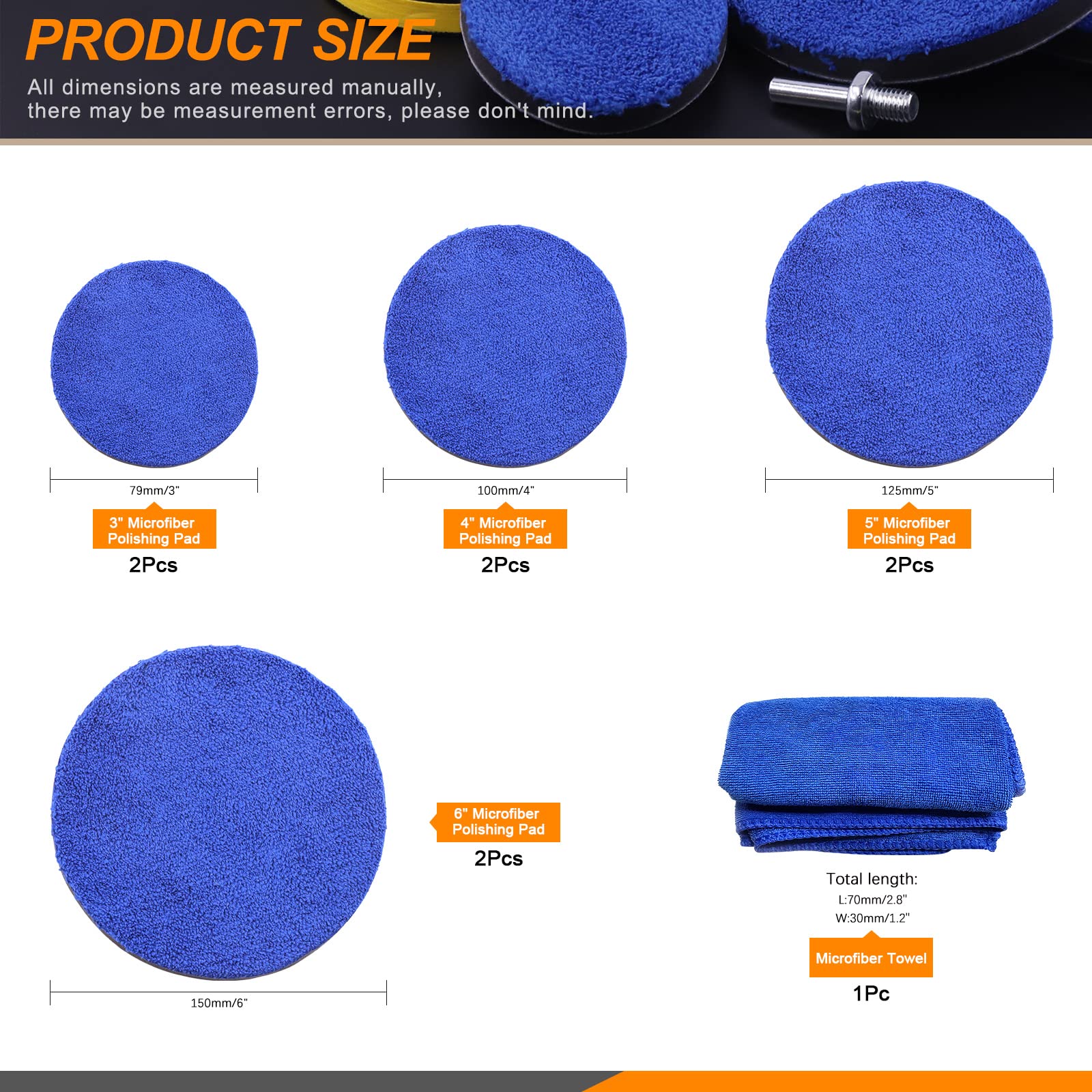 Rustark 4 Sizes Microfiber Polishing Buffing Pads Kits Removing Wax with 3