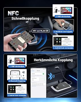 Android Car Wireless Adapter - Wireless Android Adapter for Cars with Wired Android Car and Smartphones with Android 11+ Plug & Play Wireless Dongle (Type A + C)