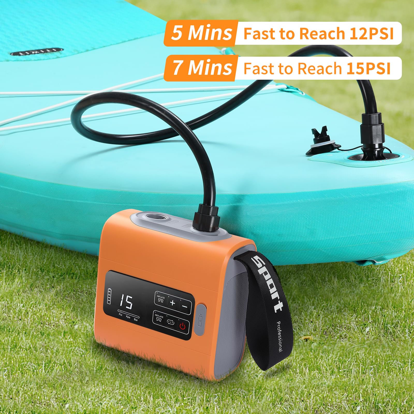 PELLOR Bomba Eléctrica Sup 22PSI, Recargable Bomba de Alta Presión con Auto-Off, Inflado y Desinflado Doble Etapa, Compresor de Aire Portátil, Adecuada para Paddle Board, Kayak, Botes Inflables