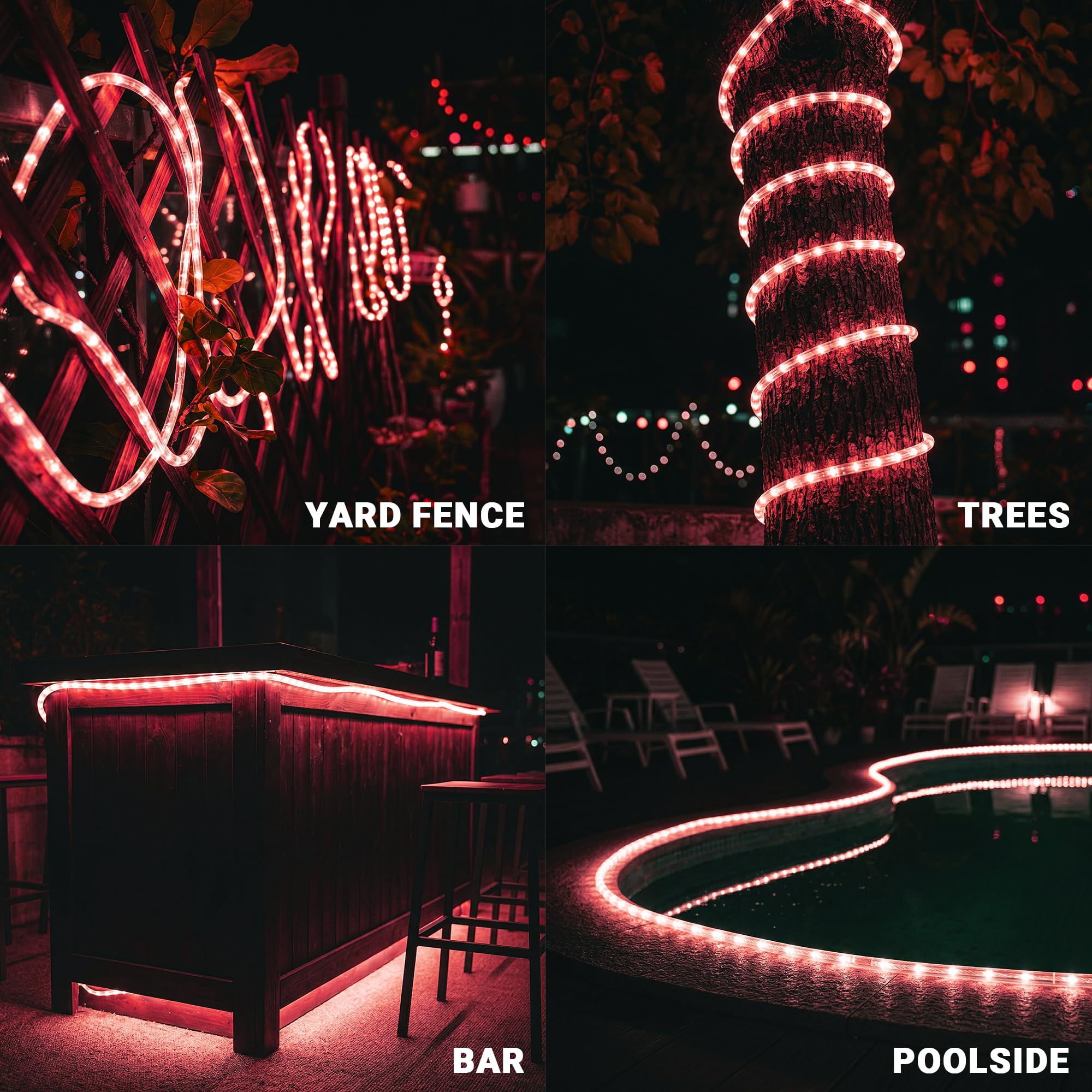 Wasserdichte LED Lichtschlauch, anschließbar & flexibel mit 8 Modi, Außenbeleuchtung für Deck, Garten, Pool, Hof und Weihnachtsdekoration (Rot, 100 Fuß)