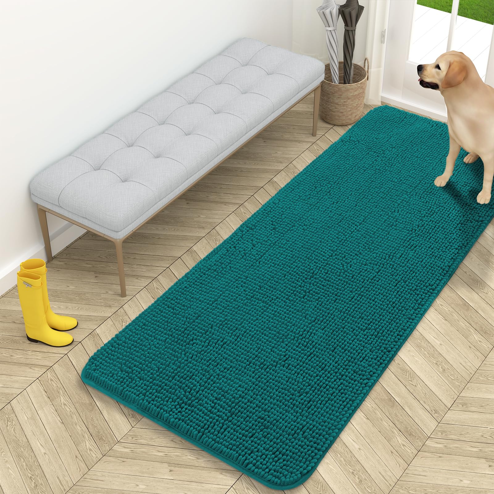 OLANLY Dog Door Mat for Muddy Paws 59x24, Super Absorbent Chenille Mud Mat