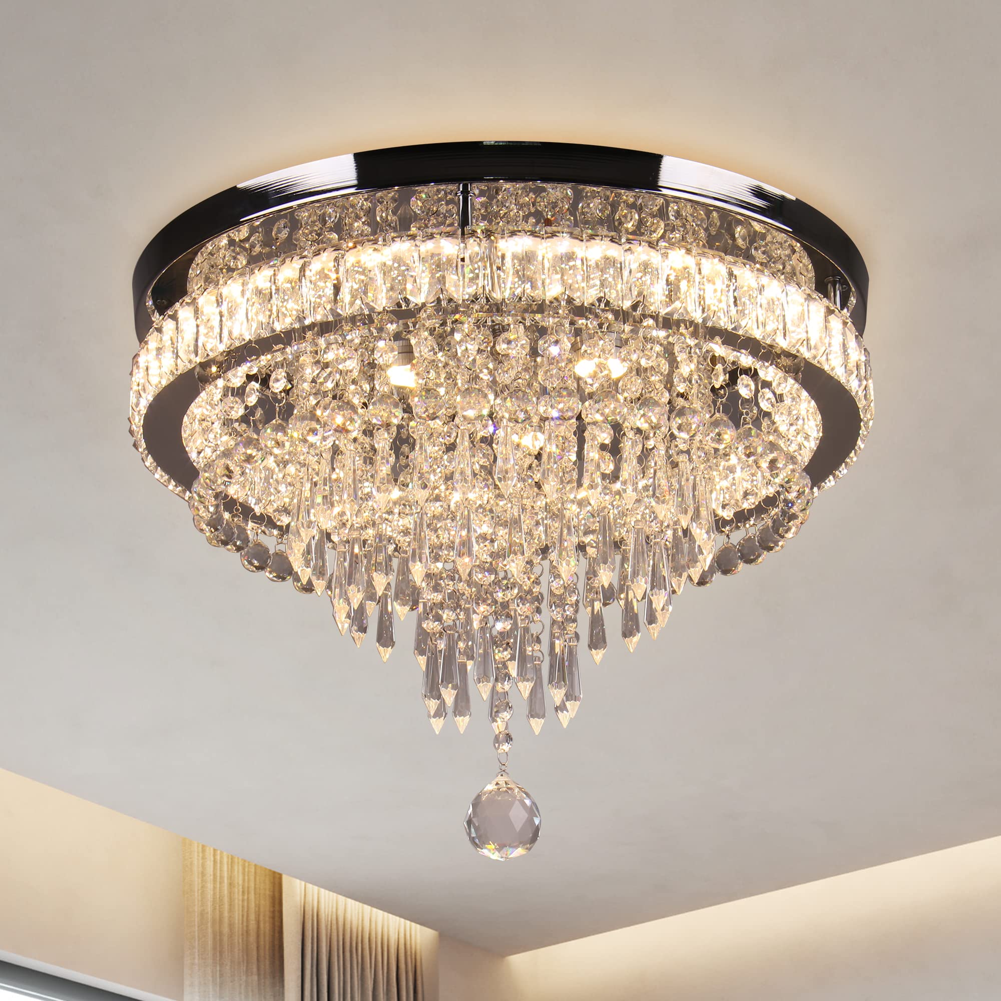 frixchur 19.7" modern chandelier crystal ceiling light led chandeliers light fixture for bedrooms dinning room living room 2700k/4000k/6500k changeable color