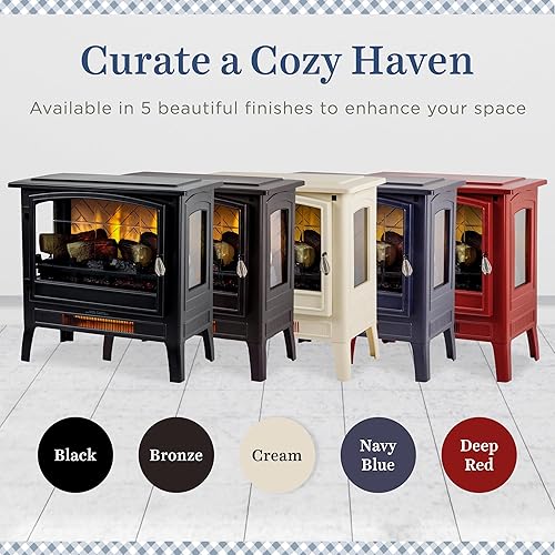 Miniatura 8 de Country Living Calentador eléctrico de chimenea infrarrojo independiente en negro  Varios colores de llama, diseño de metal con troncos de madera
