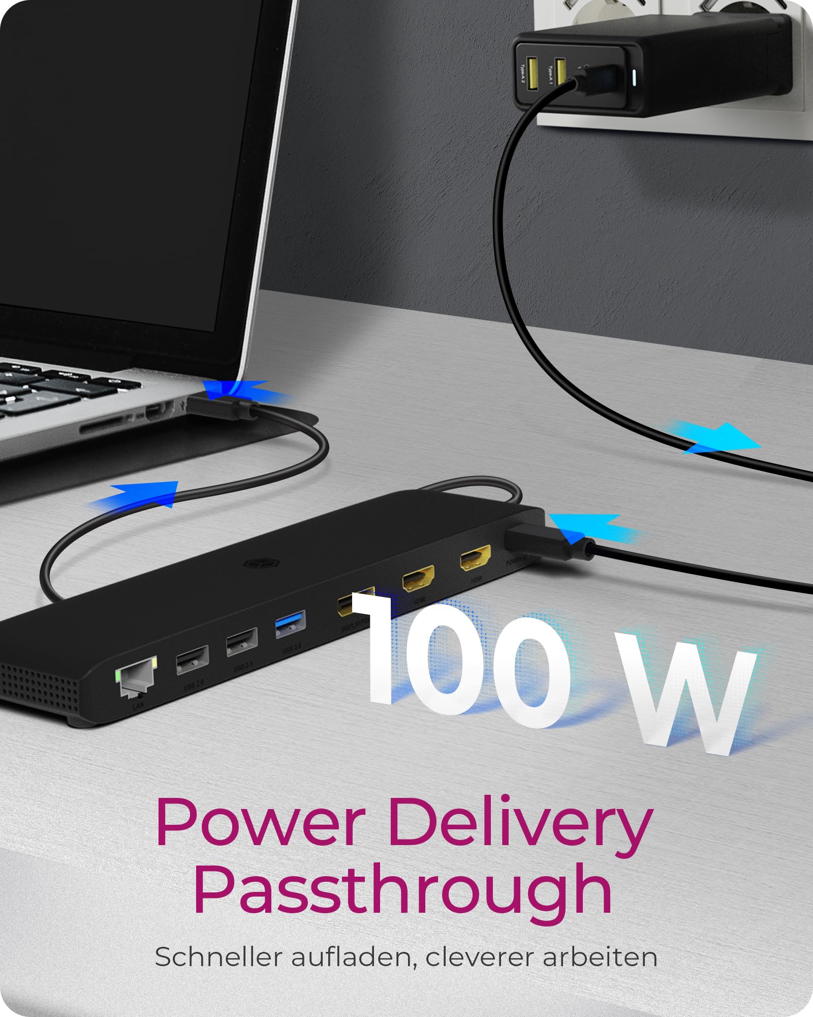 ICY BOX Docking Station USB-C (11-en-1) con 2x HDMI & 1x DP (4K 60Hz), 4x USB 3.0 HUB, Alimentazione 100W, Gigabit Ethernet, Dock Station Portatil, IB-DK2116-C