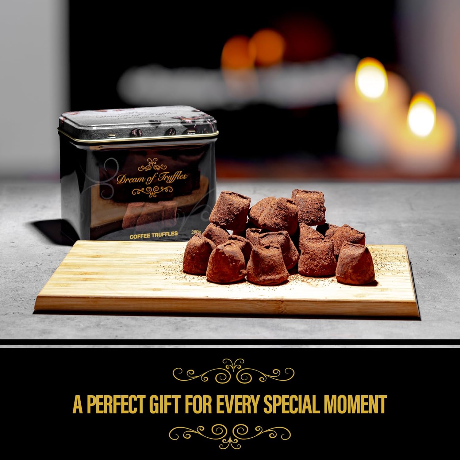 Dream of Truffles - Coffee Truffles | Bold Coffee Flavor | Smooth & Creamy | Dark Cocoa Dusted Candy Truffles in a Premium Gift Box | Made in Sweden | 200g