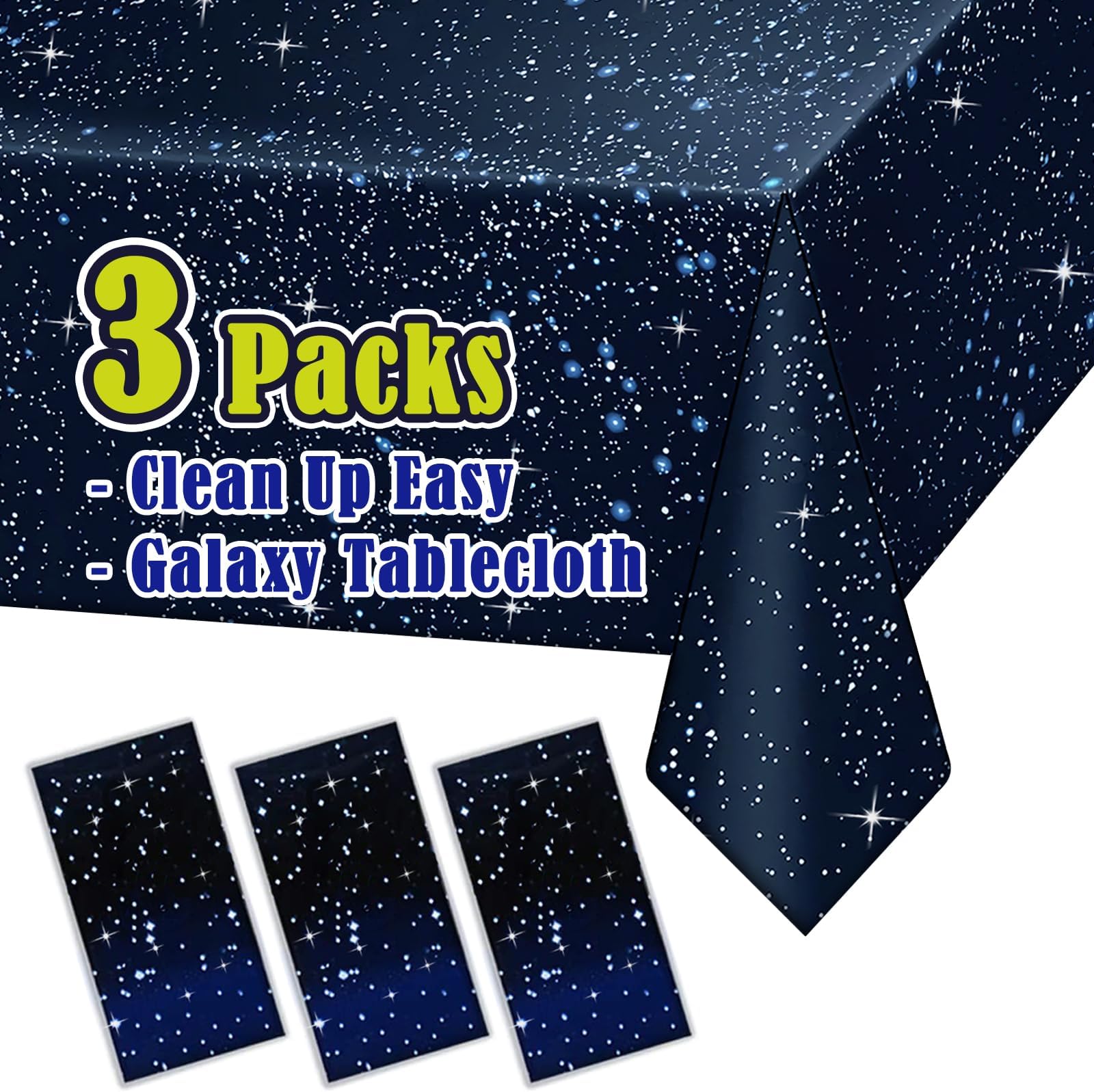 Space Tablecloth, 3 Pack, Galaxy Star Plastic Covers, 52 x 108 in