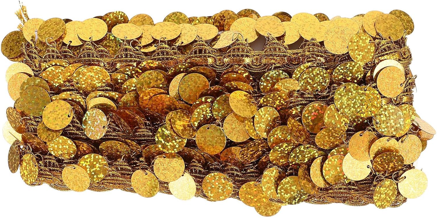 Lurrose Golden Sequin Trim for Sewing 10 Yards DIY Curtain Embroidery Fringe Trim Cuttable Decorative Clothing Accessory for Garments and Bags for Craft Project Making