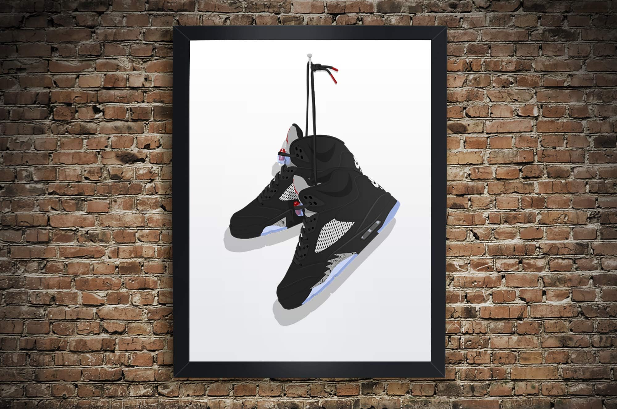 Vintage Hanging Kicks Sneaker Wall Art Illustration in Various Sizes | frippdesign Compatible/Replacement for Air Jordan 5