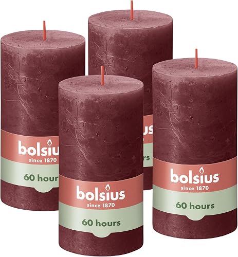 Bolsius Rustik Stumpenkerzen - Bordeauxrot - 4 Stück - 13…