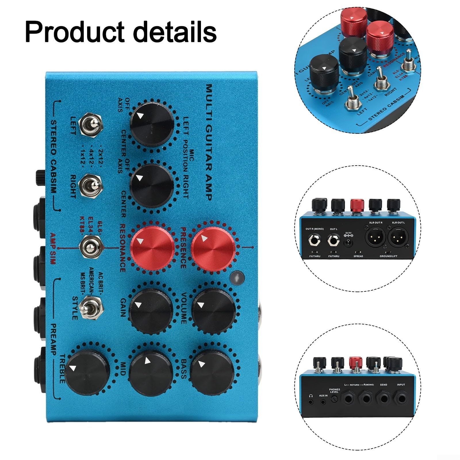 Pedal de efecto de amplificador de guitarra multifuncional Moskyaudio con simulación de gabinete y para bucle Fx para práctica de rendimiento de guitarra eléctrica, carcasa metálica negra, diseño