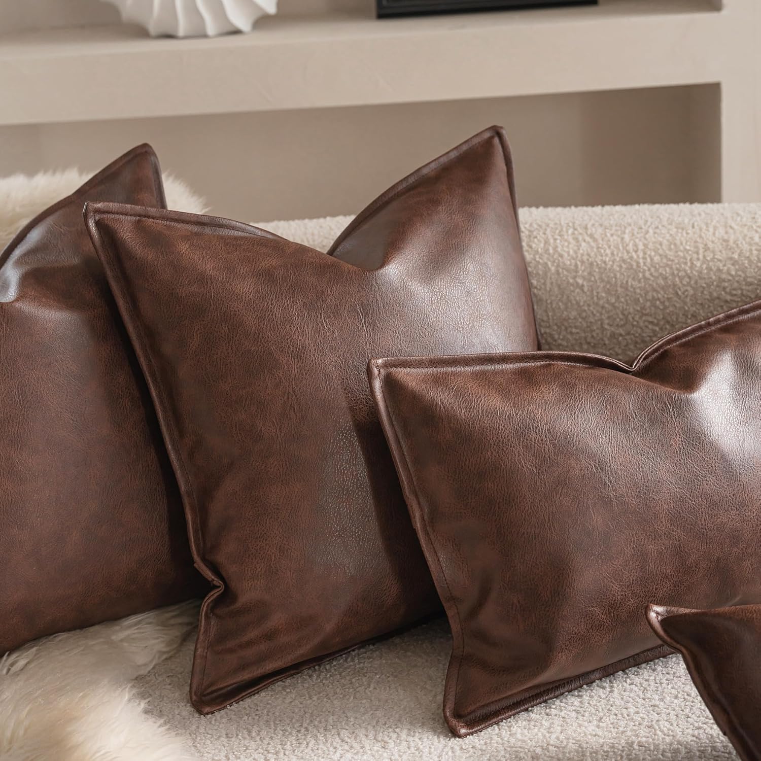 Neelvin Faux Leather Decorative Throw Pillow Covers Modern Solid 22x22 inch Set of 2 Pillowcase Cushion Case for Bed Sofa Couch