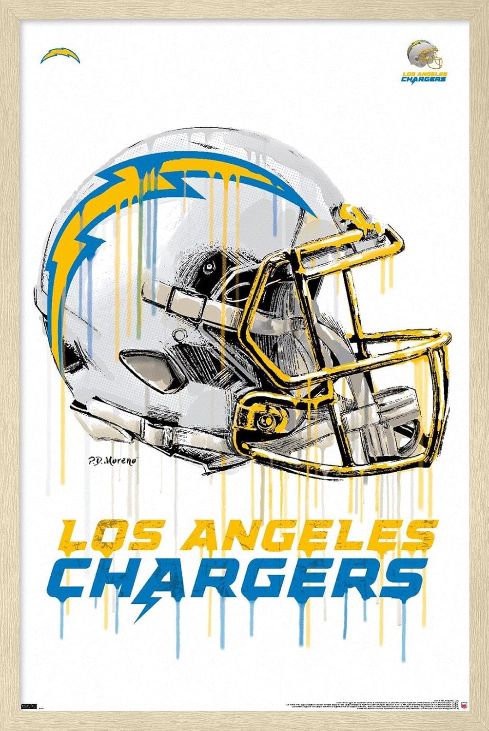 Trends International NFL Los Angeles Chargers - Drip Helmet 20 Wall Poster, 14.725" x 22.375", Black Framed Version
