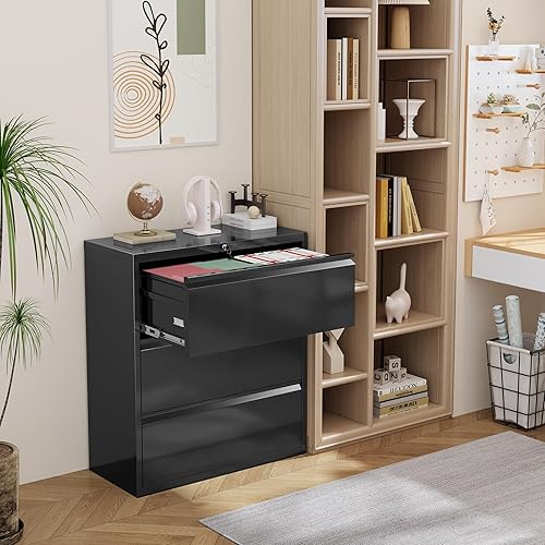 Vista 90 de INTERGREAT Archivador vertical de 4 cajones, archivador de metal negro con cerradura, armarios altos con cerradura con 4 marcos ajustables