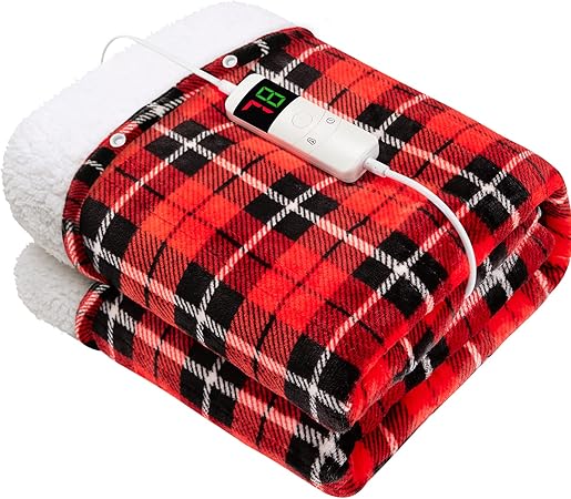 Review greenoak Heated Electric Throw Blanket, 10 Heating Levels Electric Lap Thick Blankets for Adults, Soft Heat Electric Blanket Sherpa with 5-Position Timer, Machine Washable (50” x 62”, Red Plaid)